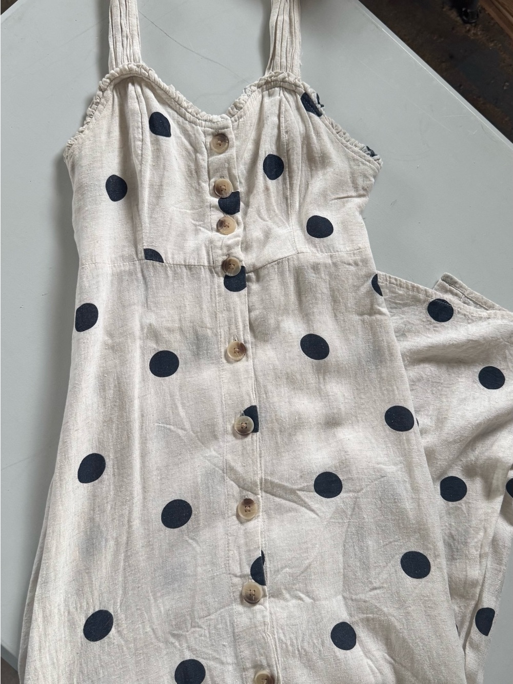 Sincerely Jules Cream Dress with Navy Polka Dots